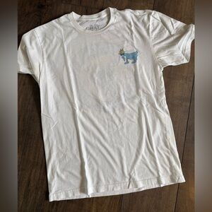 Men's White Short Sleeve Tee with Small Blue Goat Graphic
